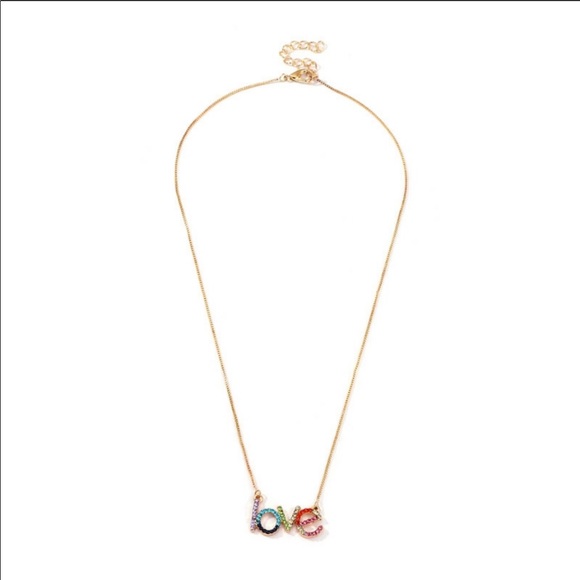Rainbow LOVE necklace rhodium platinum - Picture 3 of 7